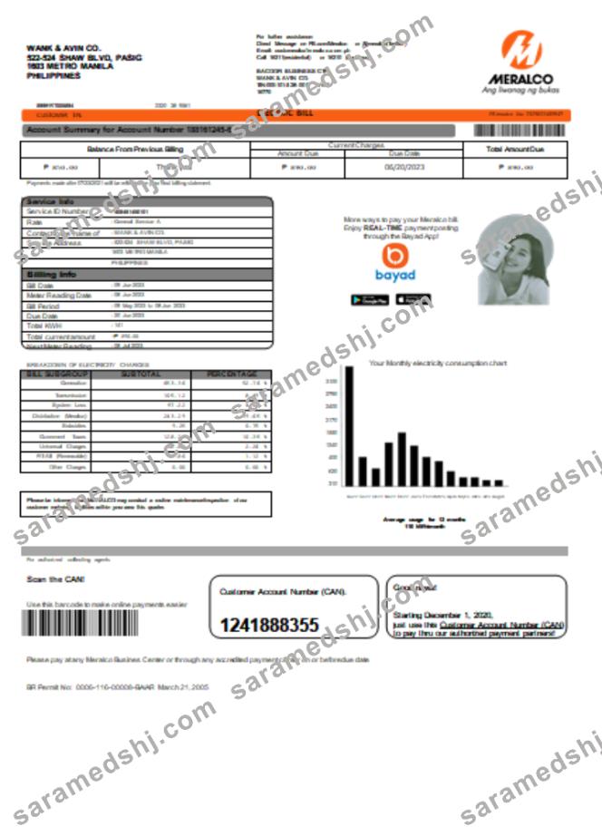 Meralco Philippines electricity utility business bill, SCR1